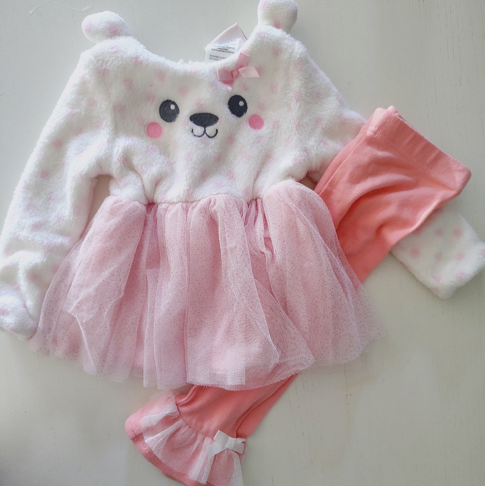 Little Lass girl 2 piece matching outfit set tutu tulle faux fur plush 24 months